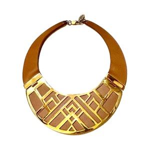 Tory Burch Leather and Brass Statement Necklace